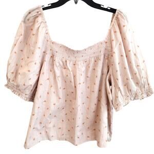 a.n.a. | Soft Pink Ditsy Floral Puff Sleeve Boxy Flowy Cotton Peasant Top